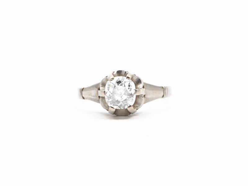 Anello Solitario in Oro Bianco con Diamante
