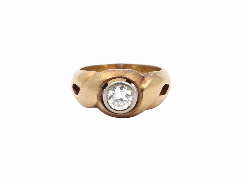 Anello Solitario in Oro Giallo e Bianco con Diamante