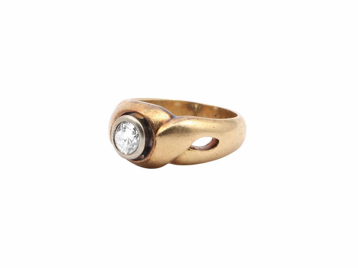 Anello Solitario in Oro Giallo e Bianco con Diamante