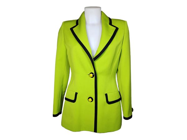 Genny, Bright green wool grosgrain jacket