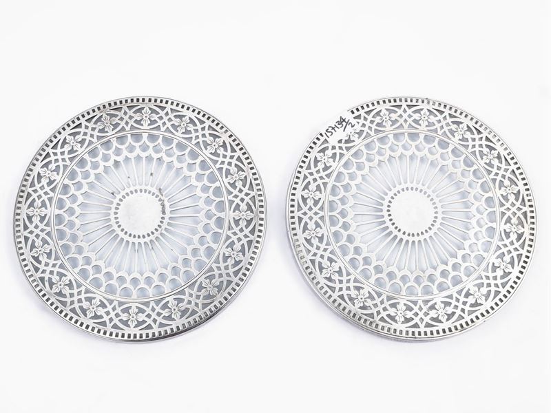 Coppia di Sottobottiglia in Argento Sterling e Cristallo, Tiffany