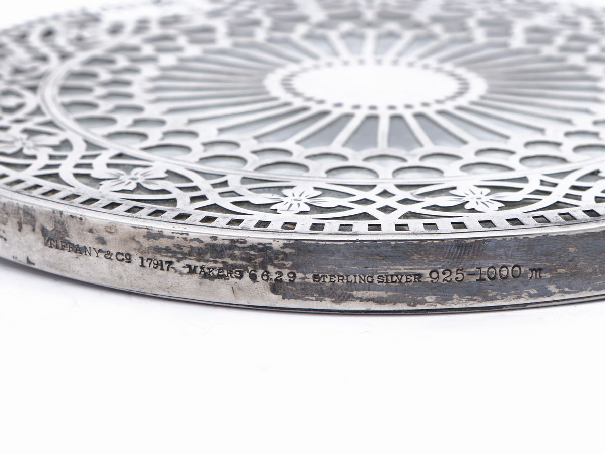 Coppia di Sottobottiglia in Argento Sterling e Cristallo, Tiffany