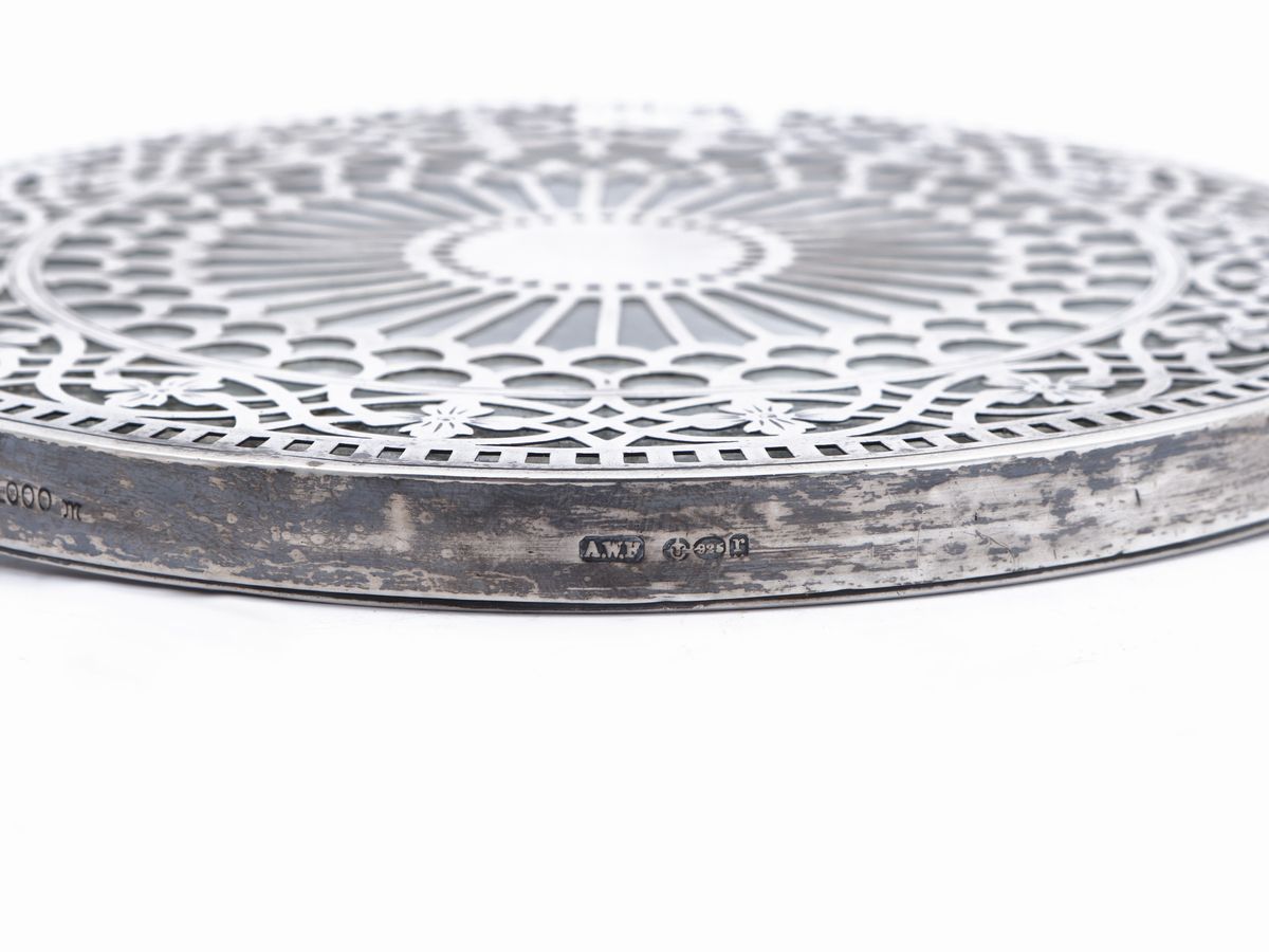 Coppia di Sottobottiglia in Argento Sterling e Cristallo, Tiffany