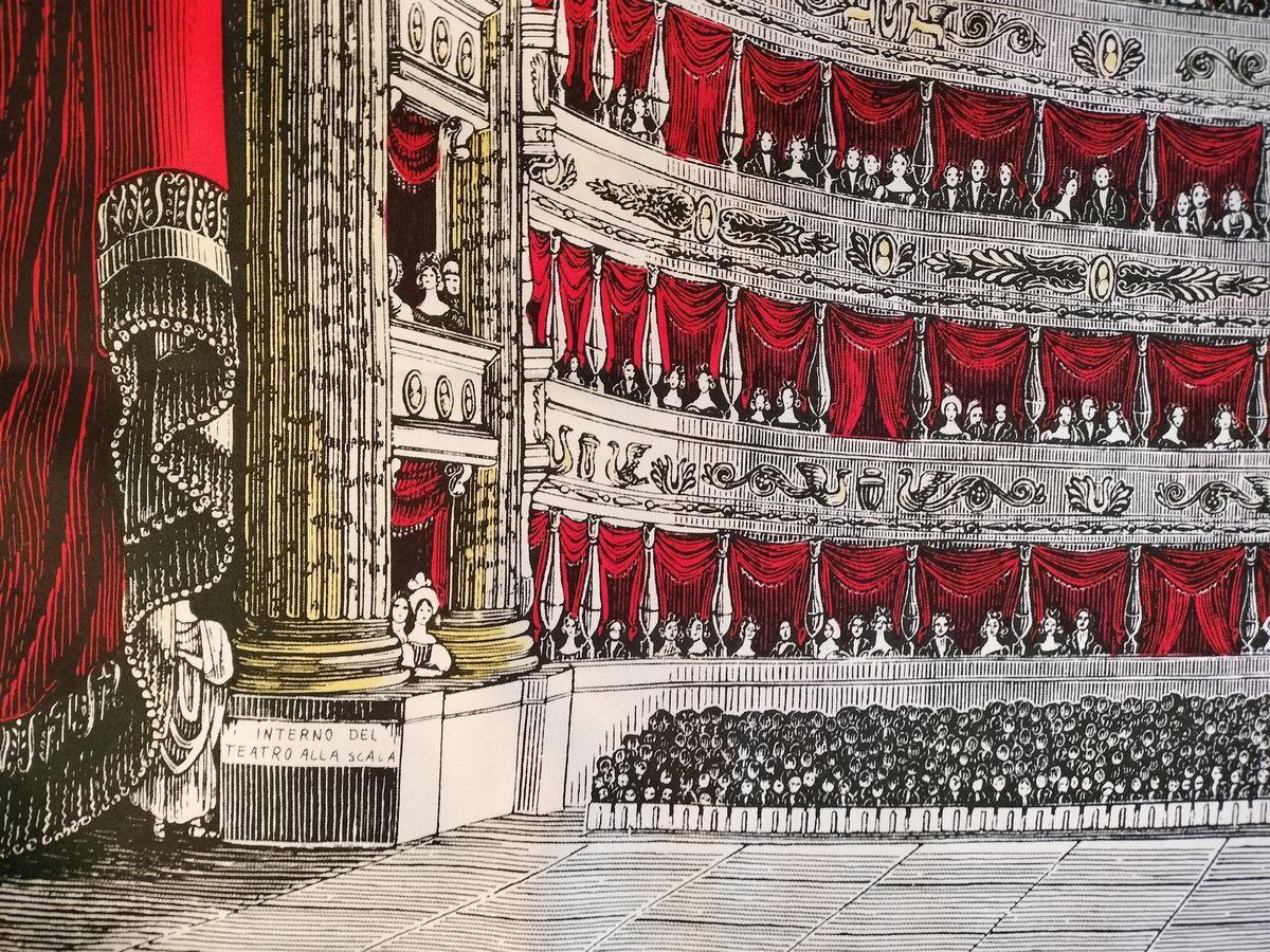 Fornasetti, "interno del Teatro alla Scala", Foulard in Seta