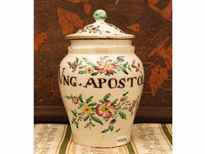 Vaso da Farmacia in Maiolica, Ung. Apostolico