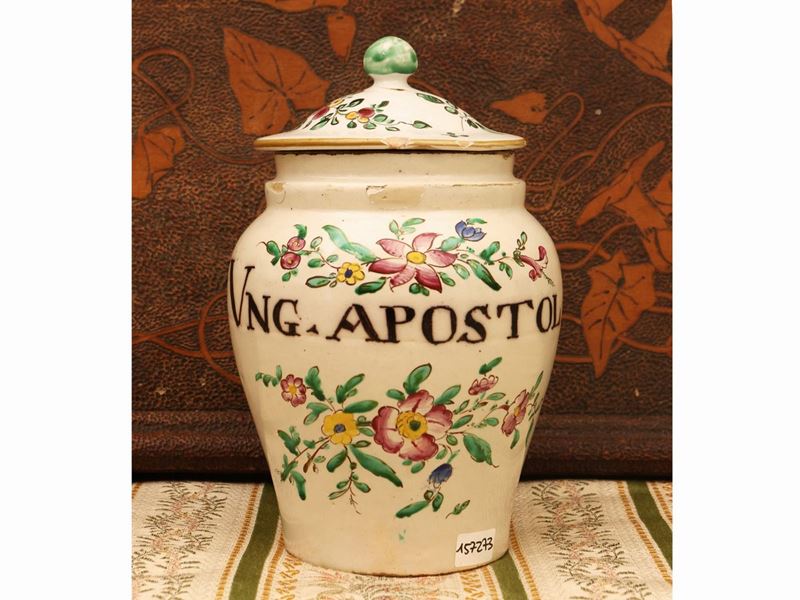 Vaso da Farmacia in Maiolica, Ung. Apostolico