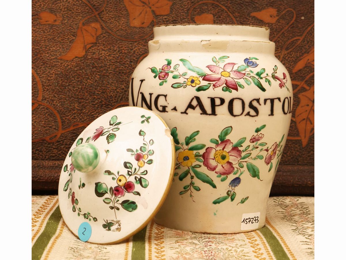 Vaso da Farmacia in Maiolica, Ung. Apostolico