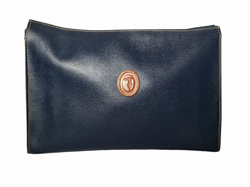 Trussardi, Pochette in Pelle Martellata Blu