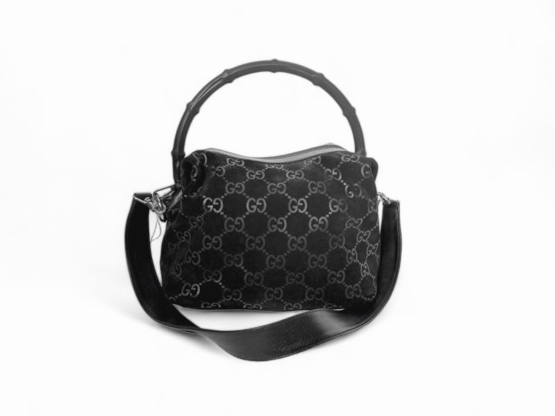 Gucci, Borsa Nera in Pelle Scamosciata Gg