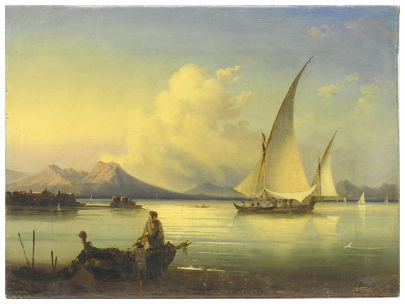 Giacinto Gigante - Marina con Imbarcazioni