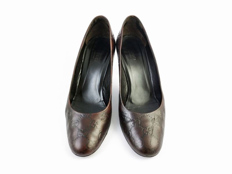 Gucci, Decolletè in Pelle Marrone Gg