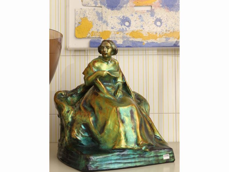Grande Gruppo in Ceramica Smaltata a Lustro nei Toni del Verde, Zsolnay