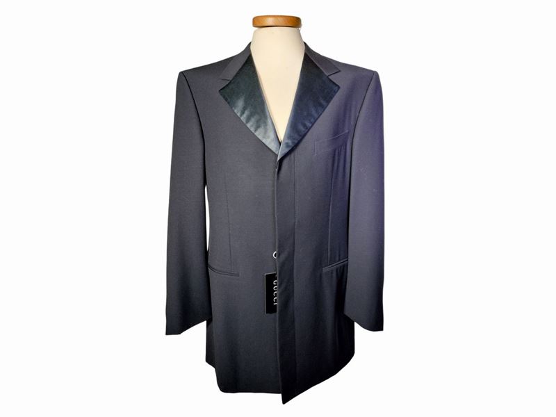 Gucci, Giacca da Uomo Lunga Blu Notte in Lana