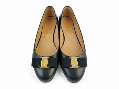 Salvatore Ferragamo, Ballerine Nere in Pelle con Fiocco in Gros