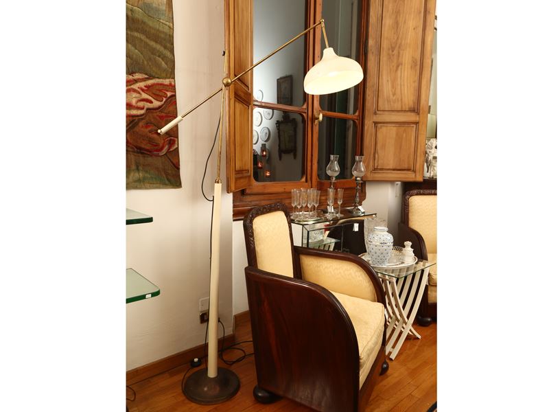 Lampada da Terra in Ottone e Metallo Laccato