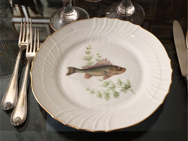 Serie di dodici piatti da pesce in porcellana, Richard Ginori