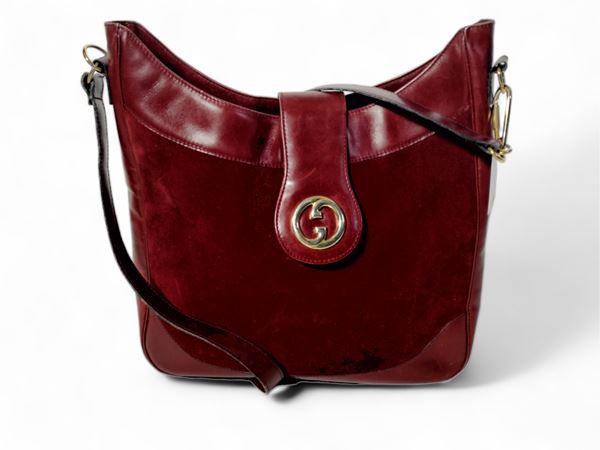 Gucci, Burgundy leather and suede shoulder bag