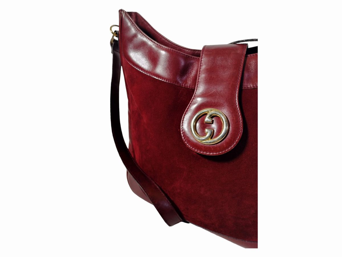 Gucci, Borsa a Tracolla in Pelle e Suede Bordeaux