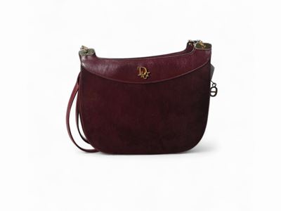 Christian Dior, Borsa a Tracolla in Pelle e Suede Bordeaux