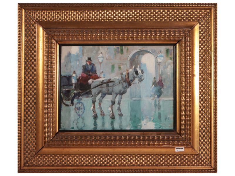 Giuseppe Rondello - Scorcio di Città con Carrozza