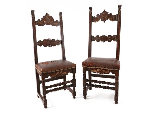 Set of four walnut high chairs