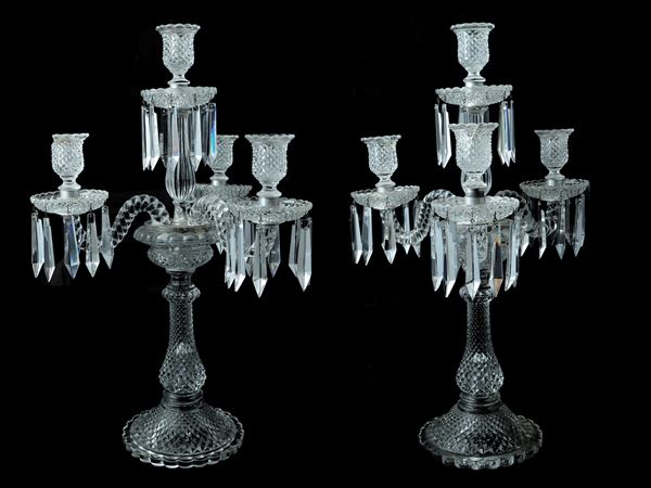 Pair of large pressed glass candlesticks