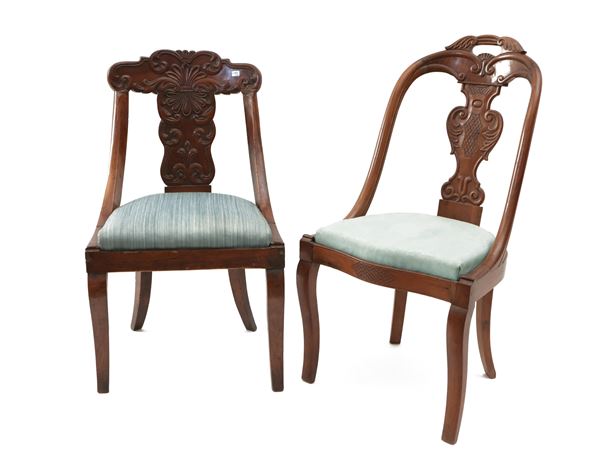 Series of four walnut chairs