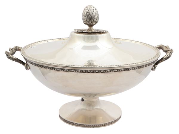 Large Empire style silver tureen