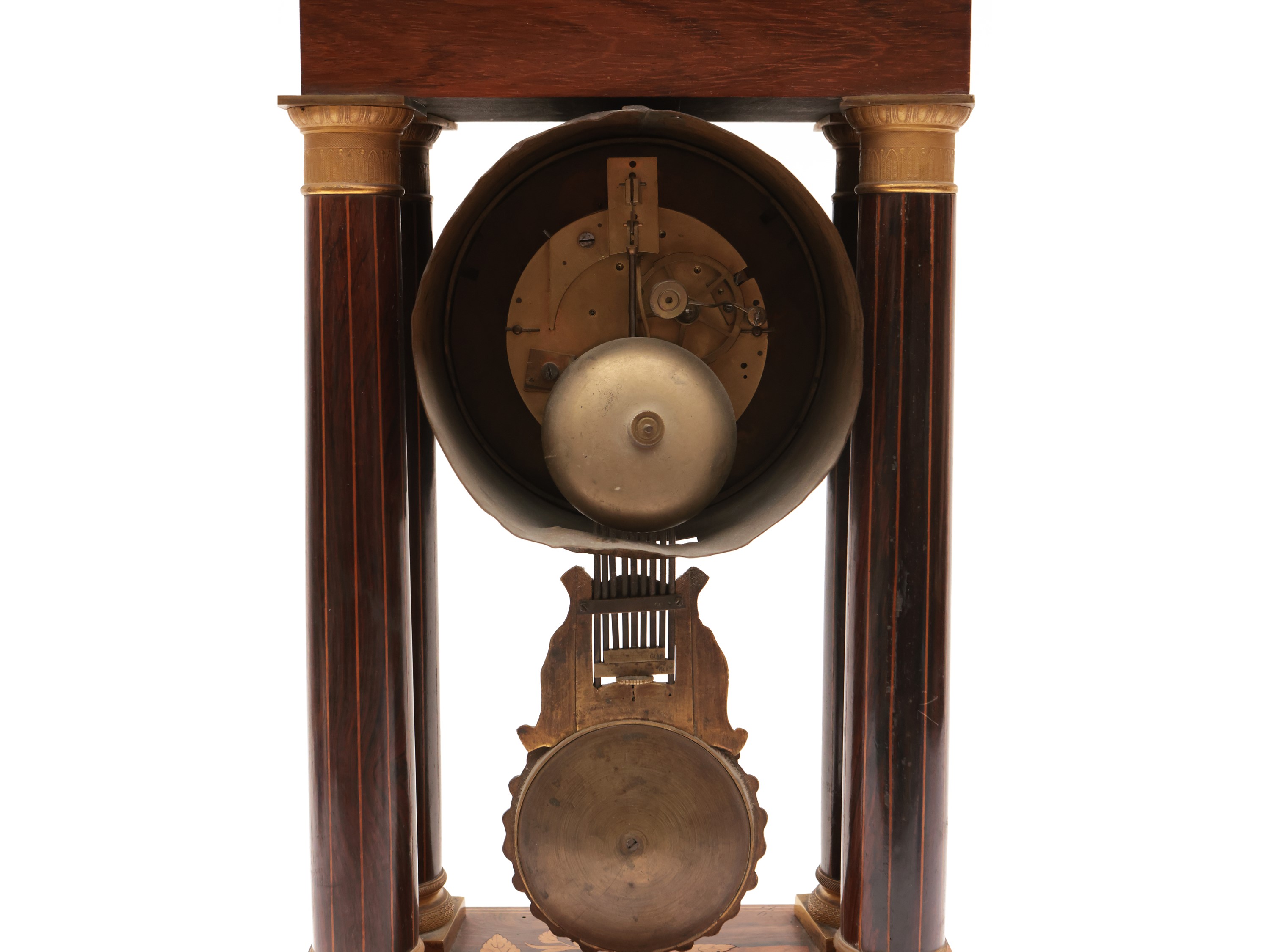 Orologio a Tempietto Impiallacciato in Noce e Altre Essenze