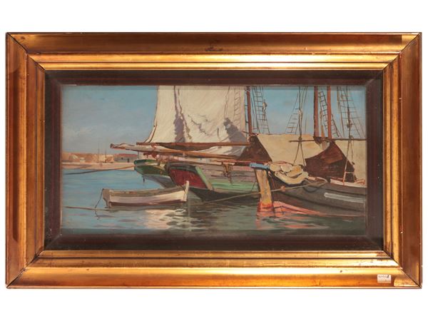 Enrico Corazzi : Marina con barche 1933  - Asta Arte Moderna e Contemporanea - Maison Bibelot - Casa d'Aste Firenze - Milano