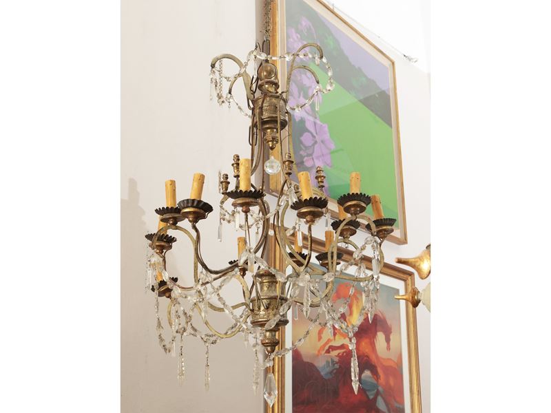 Lampadario a Paniere in Metallo e Vetro