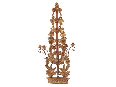 Grande Candelabro a Muro in Legno Intagliato e Dorato