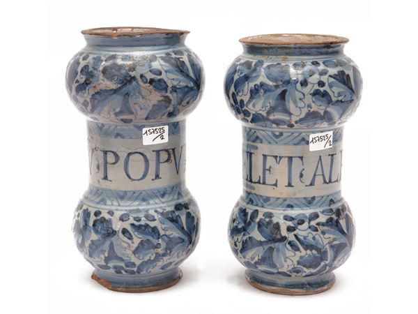 Pair of majolica albarelli