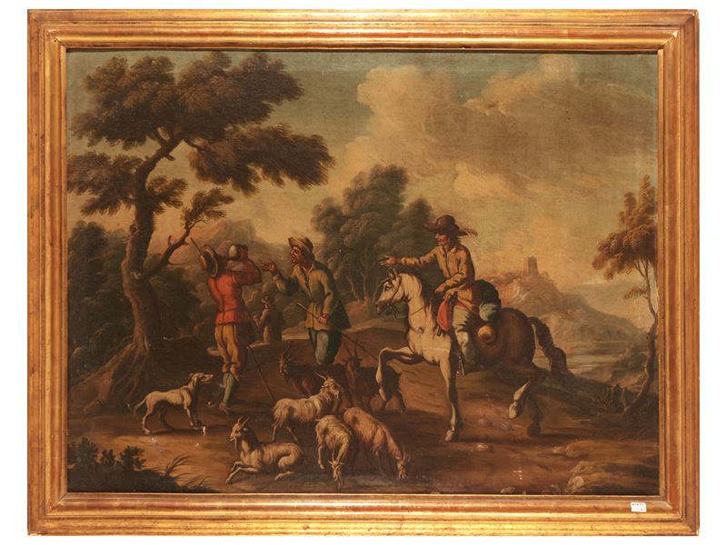 Scuola Toscana del XVIII Secolo - Paesaggio con Personaggi e Armenti