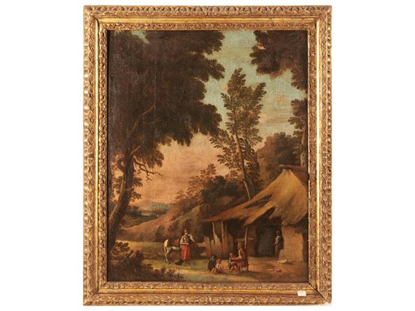 Scuola veneta del XVII secolo - Country landscape with mythological scene