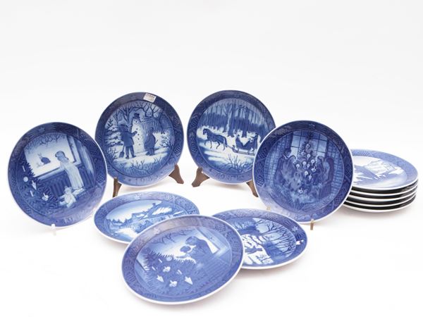 Collection of twelve porcelain Christmas plates, Royal Copenhagen