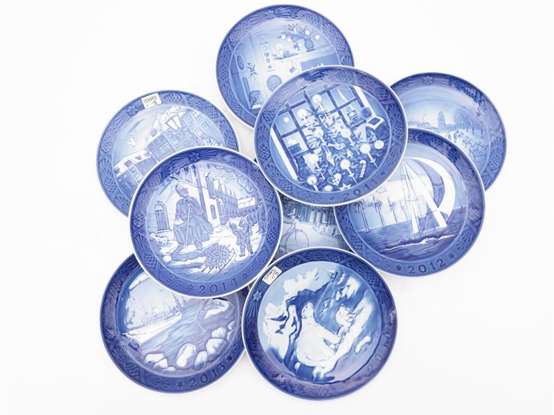 Collezione di Nove Piatti di Natale in Porcellana, Royal Copenhagen