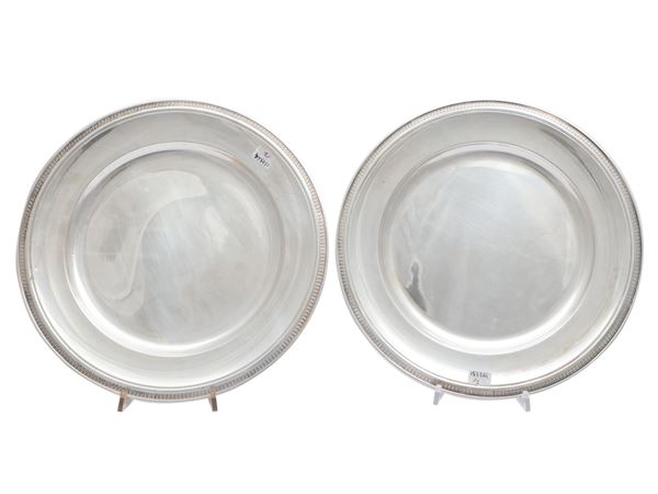Pair of circular silver trays