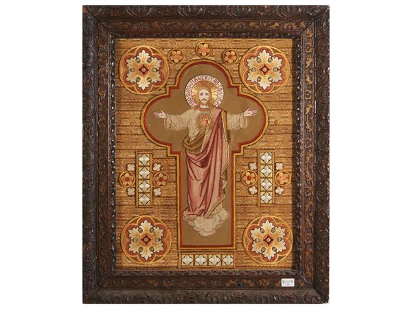 Ricamo devozionale  (inizio del XX secolo)  - Asta Dèballage.   Occasioni in asta - Maison Bibelot - Casa d'Aste Firenze - Milano