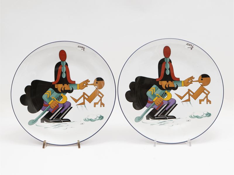 Coppia di piatti da parata in porcellana, Attilio Cassinelli per Richard Ginori