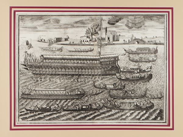 Vincenzo Maria Coronelli : Bucintoro nella solennità che si celebra in Venetia nel giorno dell'ascensione  - Asta Una collezione di stampe - parte I - Maison Bibelot - Casa d'Aste Firenze - Milano