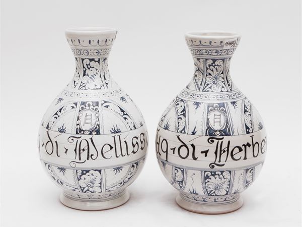 Pair of glazed ceramic pharmacy jars, Bottega Gatti