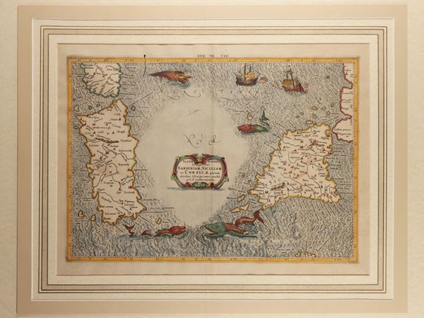 Gerhard Mercator : Sardiniam, Siciliam, ac Corsicae  - Asta Una collezione di stampe - parte I - Maison Bibelot - Casa d'Aste Firenze - Milano