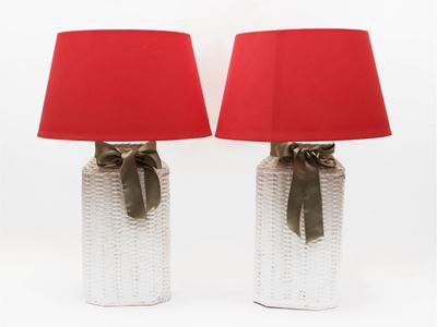 Coppia di Lumi da Tavolo in Ceramica Smaltata