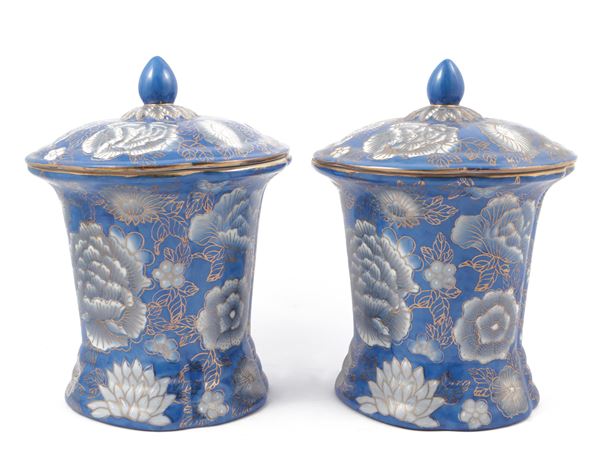 Pair of Chinese ceramic biscuit jars