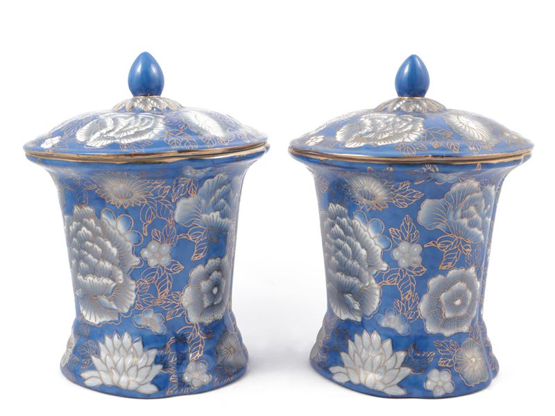 Coppia di Biscottiere in Ceramica Cinese