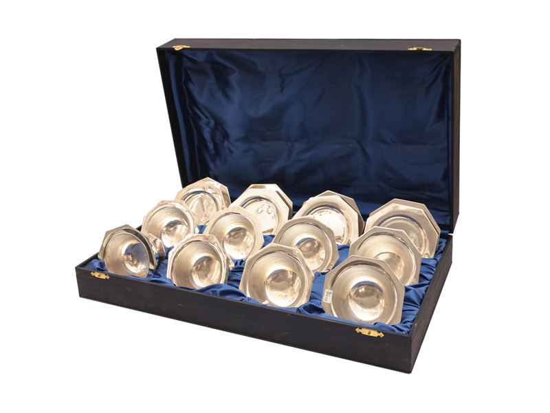 Servizio da caviale o macedonia in argento, Dabbene Milano