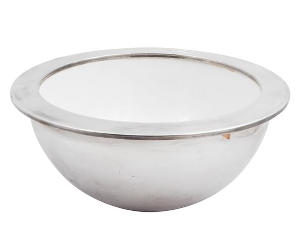 Large silver metal salad bowl, drawers