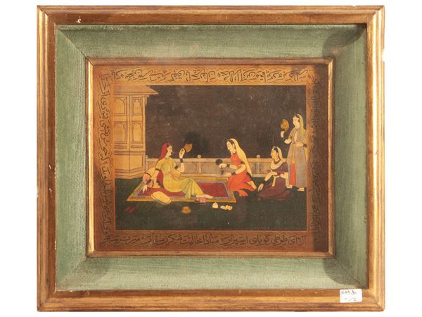 Miniature indiane della regione del Rajasthan raffiguranti divinità e scene cortesi
