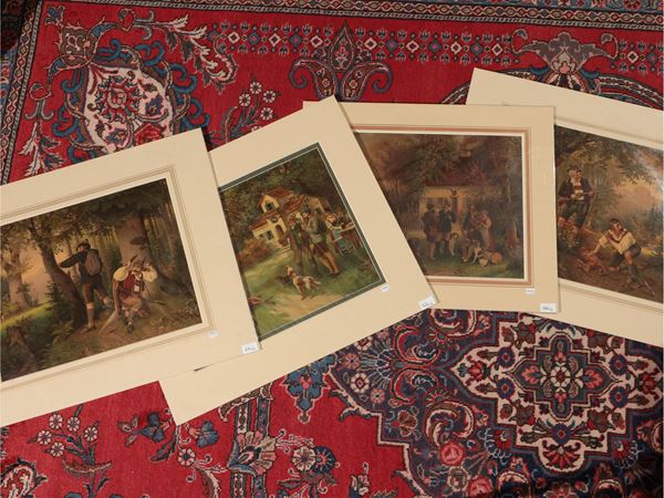 Caccia al cervo - Ritorno dalla caccia  (XIX secolo)  - Asta Una collezione di stampe - parte I - Maison Bibelot - Casa d'Aste Firenze - Milano